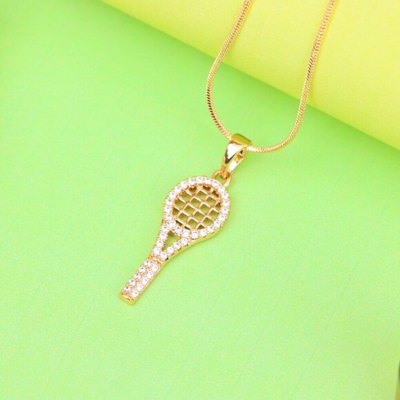 "Sparkling Rose Gold Tennis Racket Pendant, XPPT1313 - Picture 3 of 12